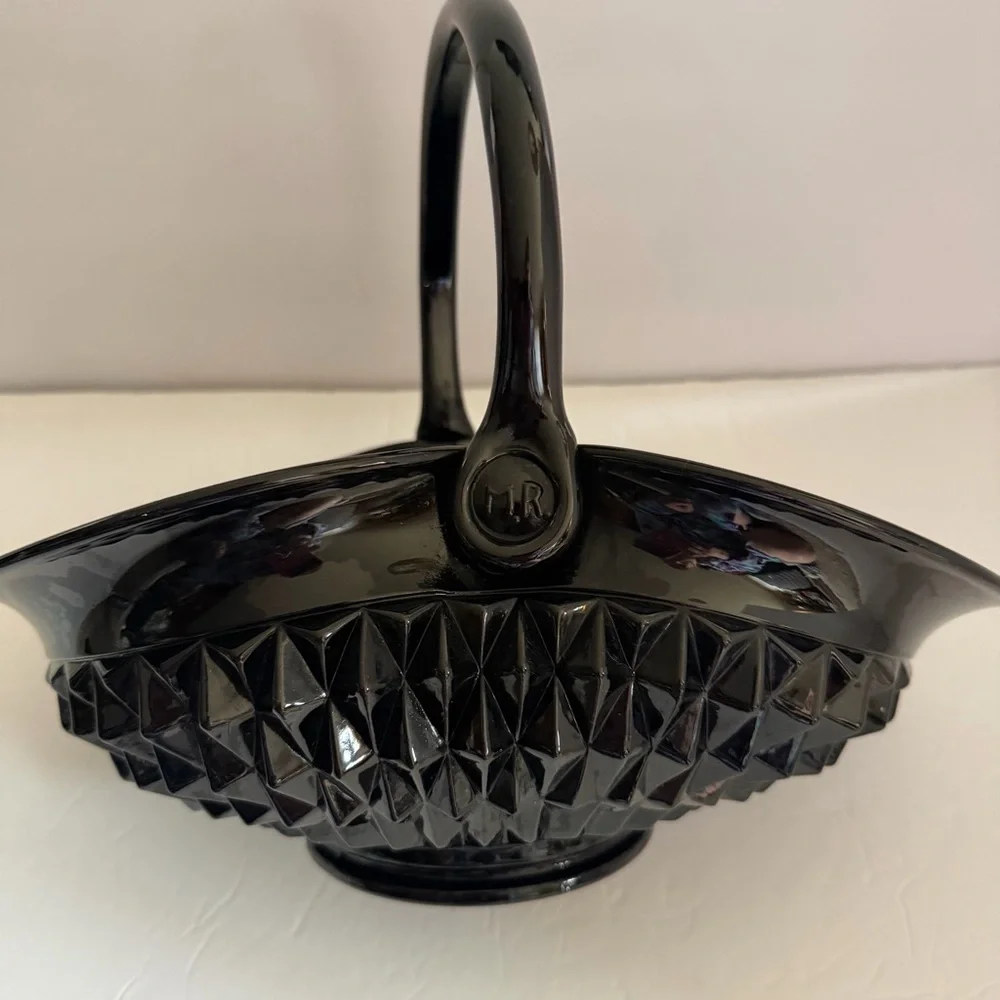 Indiana Glass Tiara Black Diamond Point Large Serving Basket